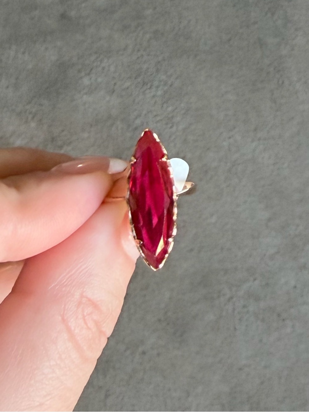 Vintage 14k Rose Gold Ring with Marquise Ruby-Red Stone - Women Jewelry